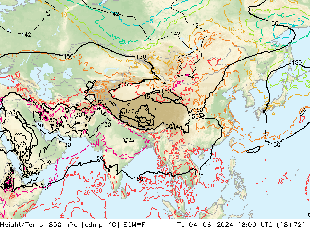 Height/Temp. 850 hPa ECMWF  04.06.2024 18 UTC