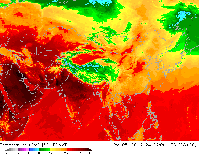 Temperaturkarte (2m) ECMWF Mi 05.06.2024 12 UTC