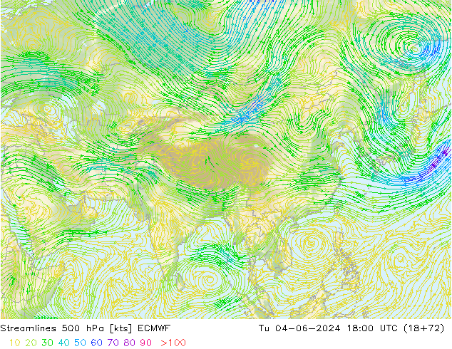 Linia prądu 500 hPa ECMWF wto. 04.06.2024 18 UTC
