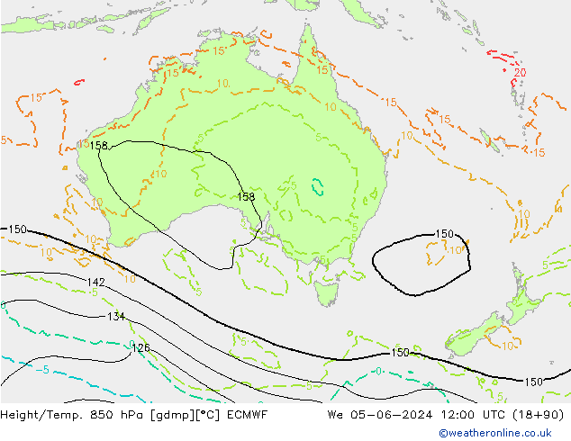 Géop./Temp. 850 hPa ECMWF mer 05.06.2024 12 UTC
