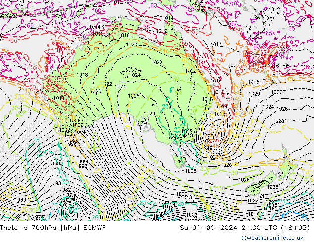 Theta-e 700hPa ECMWF so. 01.06.2024 21 UTC