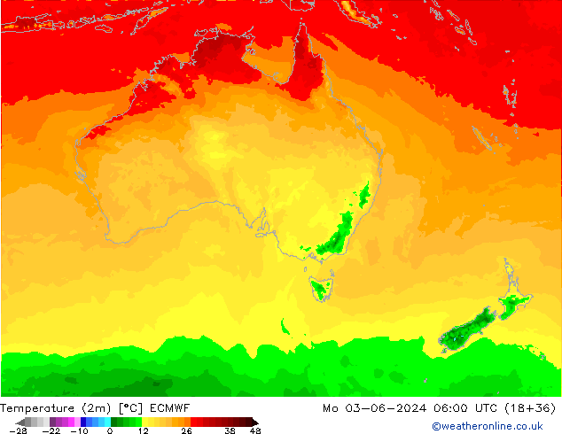 Temperaturkarte (2m) ECMWF Mo 03.06.2024 06 UTC