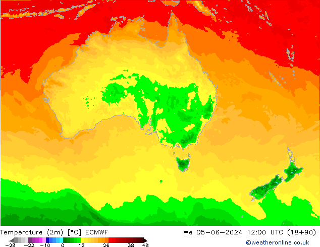 Temperatura (2m) ECMWF Qua 05.06.2024 12 UTC