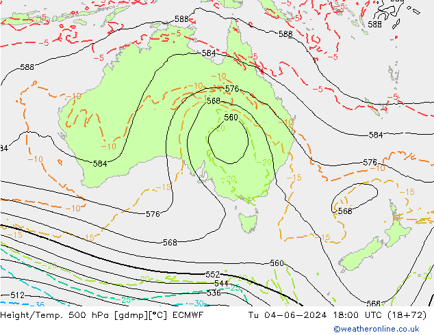 Z500/Rain (+SLP)/Z850 ECMWF wto. 04.06.2024 18 UTC