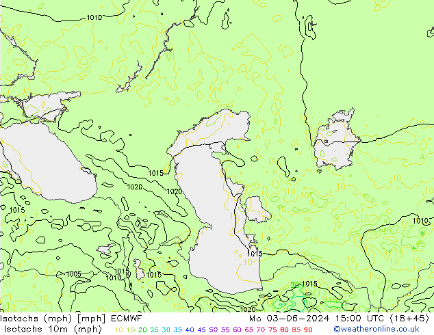 Isotachs (mph) ECMWF пн 03.06.2024 15 UTC