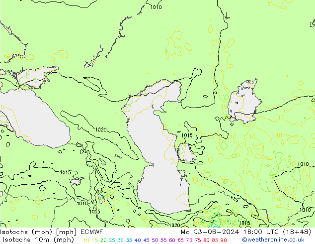 Isotachs (mph) ECMWF Mo 03.06.2024 18 UTC