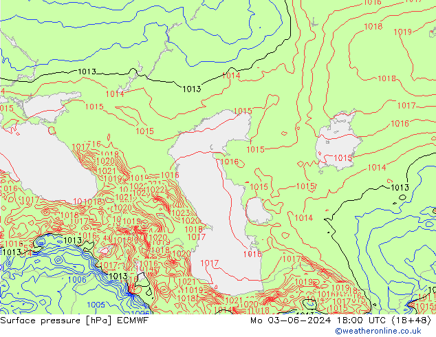 Surface pressure ECMWF Mo 03.06.2024 18 UTC