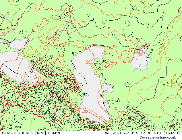 Theta-e 700hPa ECMWF St 05.06.2024 12 UTC