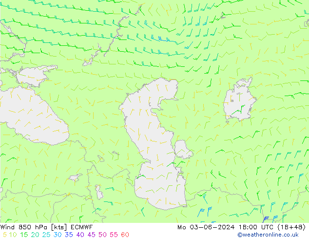 Wind 850 hPa ECMWF Mo 03.06.2024 18 UTC