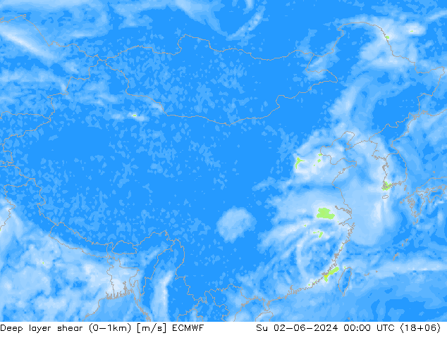 Deep layer shear (0-1km) ECMWF dom 02.06.2024 00 UTC