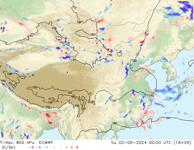 T-Adv. 850 hPa ECMWF 星期日 02.06.2024 00 UTC