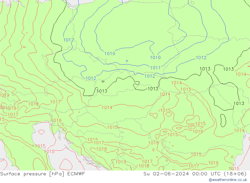 Surface pressure ECMWF Su 02.06.2024 00 UTC