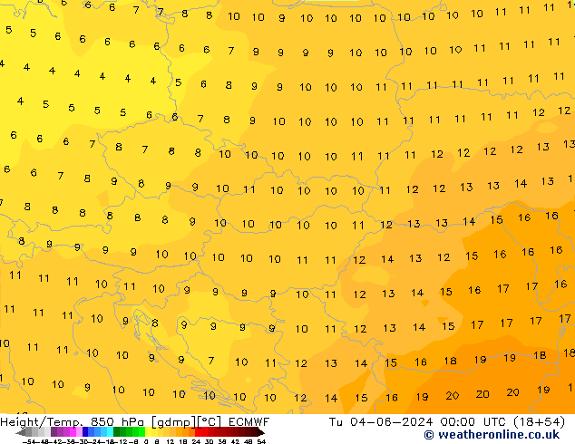 Géop./Temp. 850 hPa ECMWF mar 04.06.2024 00 UTC