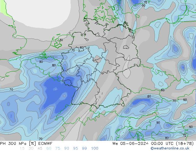 RH 300 hPa ECMWF śro. 05.06.2024 00 UTC