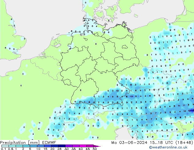 Precipitation ECMWF Mo 03.06.2024 18 UTC