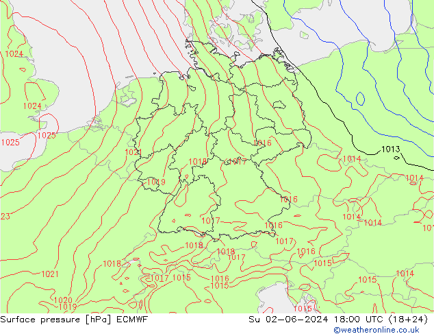 pression de l'air ECMWF dim 02.06.2024 18 UTC