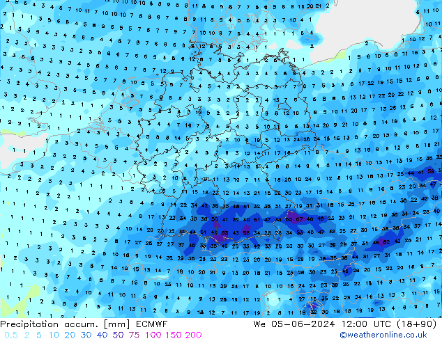 Toplam Yağış ECMWF Çar 05.06.2024 12 UTC