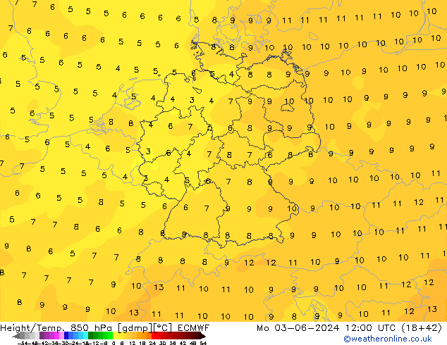 Z500/Rain (+SLP)/Z850 ECMWF Po 03.06.2024 12 UTC