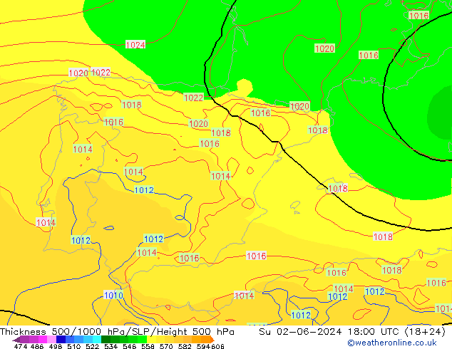 500-1000 hPa Kalınlığı ECMWF Paz 02.06.2024 18 UTC