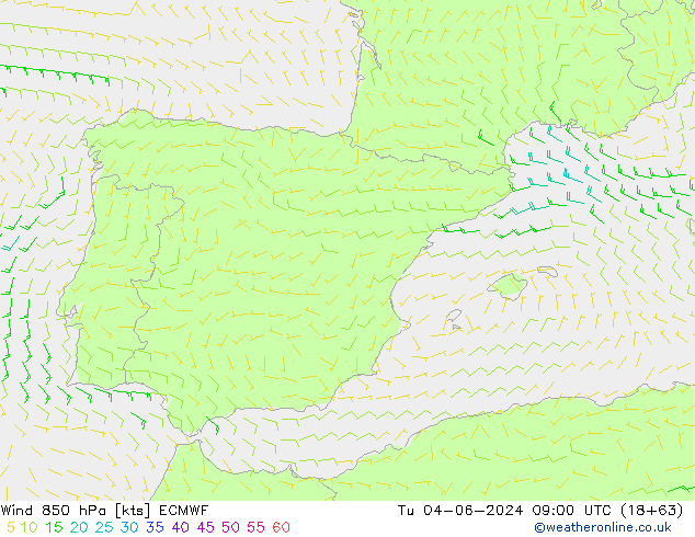 Wind 850 hPa ECMWF Tu 04.06.2024 09 UTC