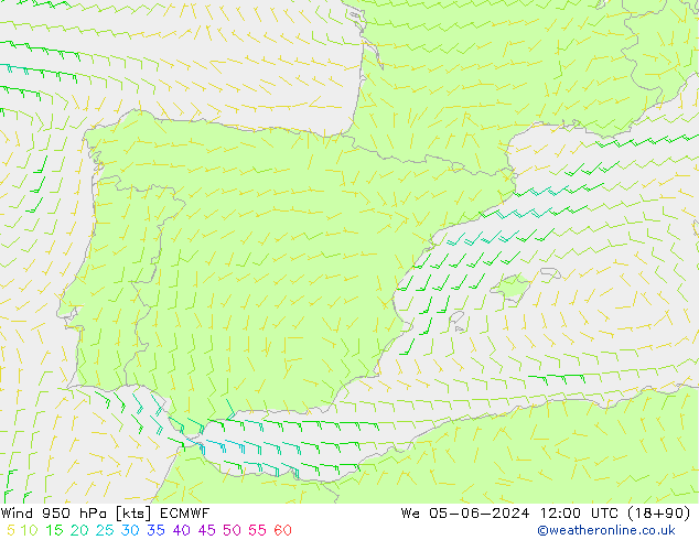 Vent 950 hPa ECMWF mer 05.06.2024 12 UTC