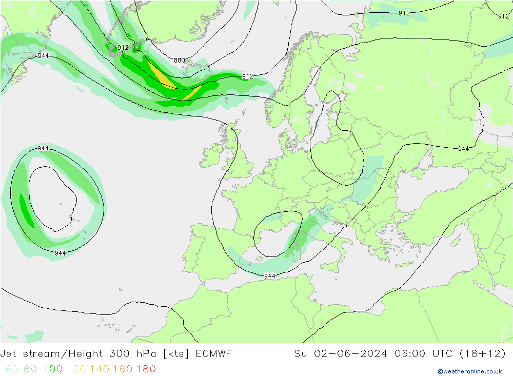 Jet stream/Height 300 hPa ECMWF Su 02.06.2024 06 UTC