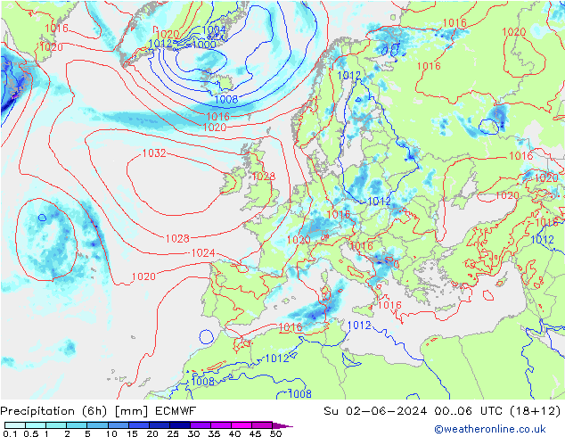 Z500/Regen(+SLP)/Z850 ECMWF zo 02.06.2024 06 UTC