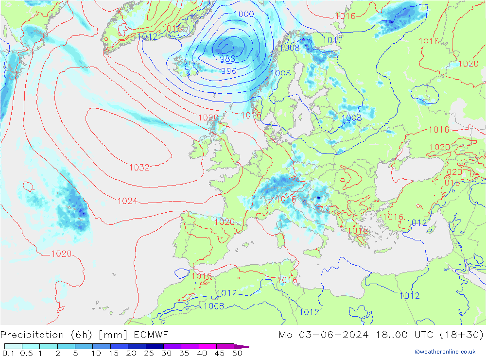 Z500/Rain (+SLP)/Z850 ECMWF Mo 03.06.2024 00 UTC