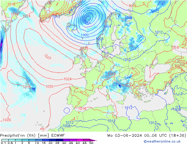 Z500/Rain (+SLP)/Z850 ECMWF lun 03.06.2024 06 UTC