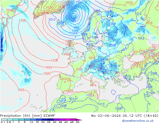 Z500/Rain (+SLP)/Z850 ECMWF lun 03.06.2024 12 UTC