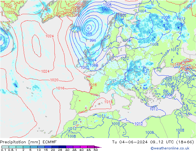 Precipitation ECMWF Tu 04.06.2024 12 UTC