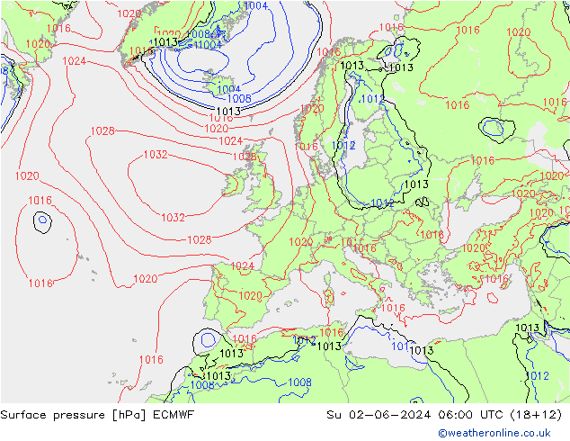 Pressione al suolo ECMWF dom 02.06.2024 06 UTC