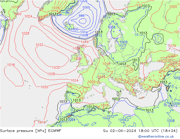 Surface pressure ECMWF Su 02.06.2024 18 UTC