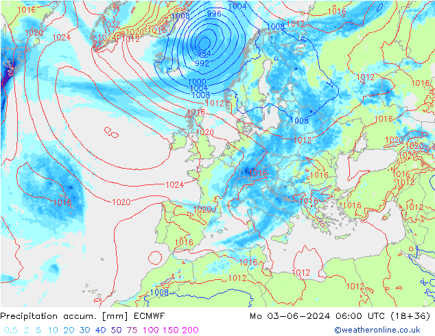 Toplam Yağış ECMWF Pzt 03.06.2024 06 UTC