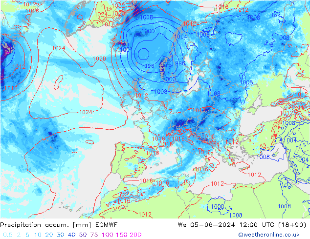 Precipitation accum. ECMWF Qua 05.06.2024 12 UTC
