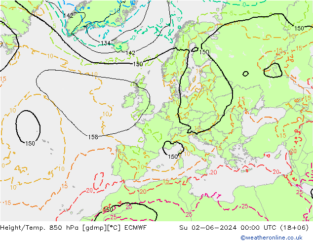 Hoogte/Temp. 850 hPa ECMWF zo 02.06.2024 00 UTC