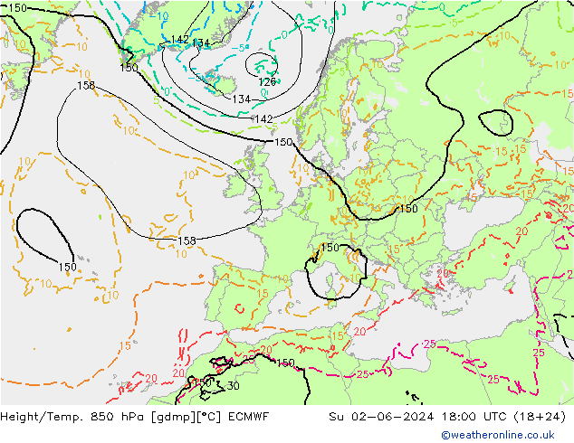 Z500/Rain (+SLP)/Z850 ECMWF So 02.06.2024 18 UTC