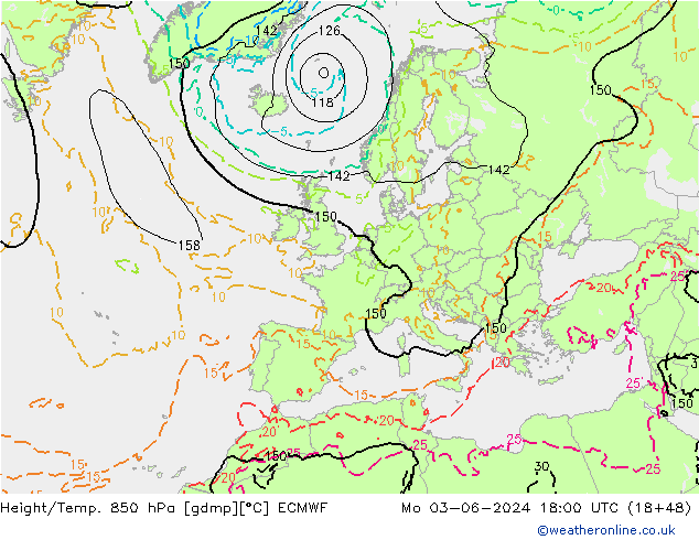 Yükseklik/Sıc. 850 hPa ECMWF Pzt 03.06.2024 18 UTC