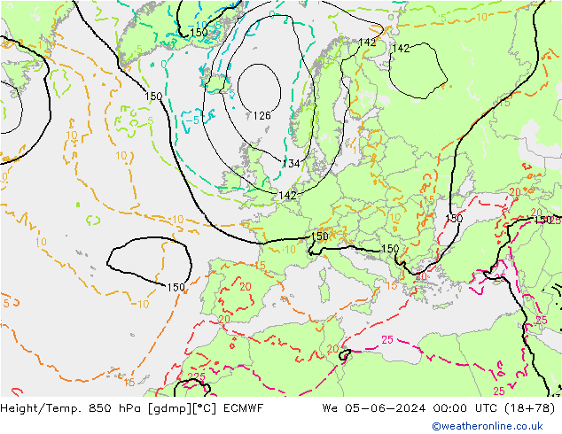 Z500/Rain (+SLP)/Z850 ECMWF Mi 05.06.2024 00 UTC