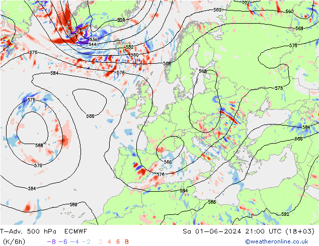 T-Adv. 500 hPa ECMWF Sa 01.06.2024 21 UTC