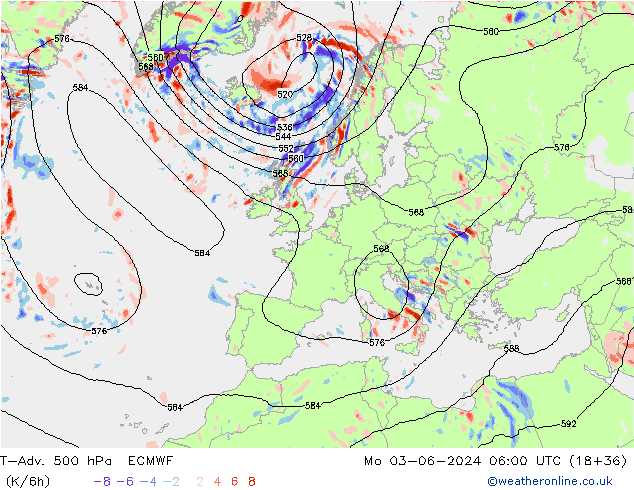 T-Adv. 500 hPa ECMWF Seg 03.06.2024 06 UTC