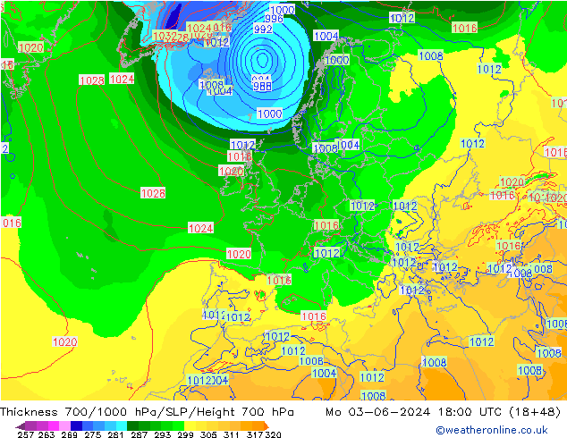 Thck 700-1000 hPa ECMWF Po 03.06.2024 18 UTC