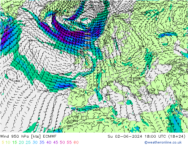 Wind 950 hPa ECMWF Su 02.06.2024 18 UTC