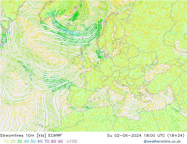 Ligne de courant 10m ECMWF dim 02.06.2024 18 UTC