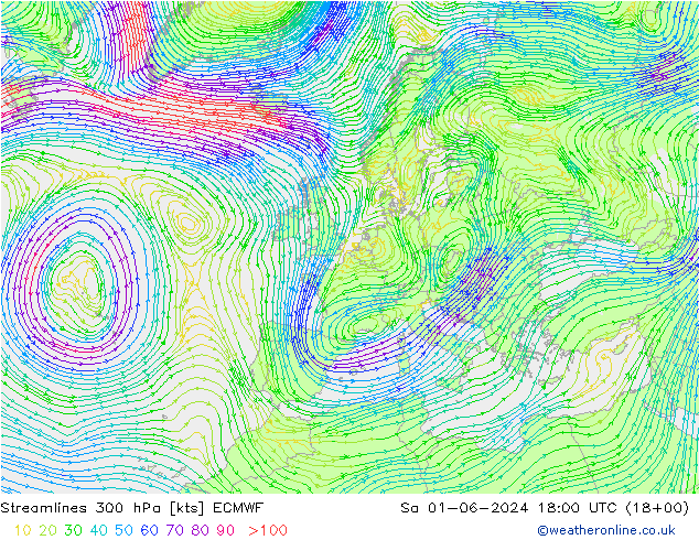 Rüzgar 300 hPa ECMWF Cts 01.06.2024 18 UTC