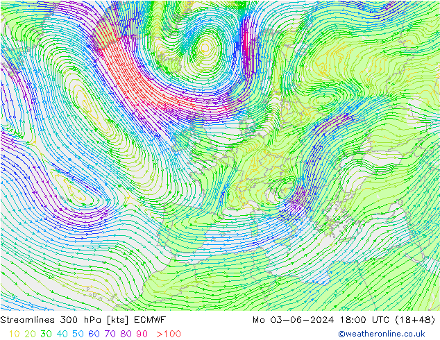 ветер 300 гПа ECMWF пн 03.06.2024 18 UTC