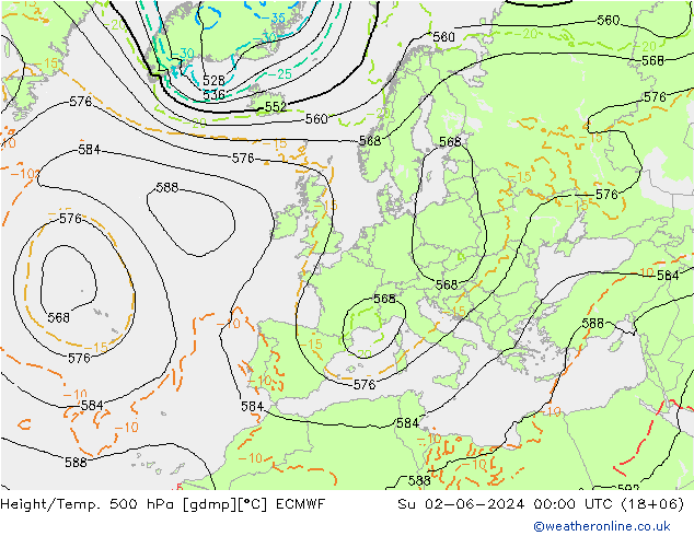 Z500/Rain (+SLP)/Z850 ECMWF Su 02.06.2024 00 UTC