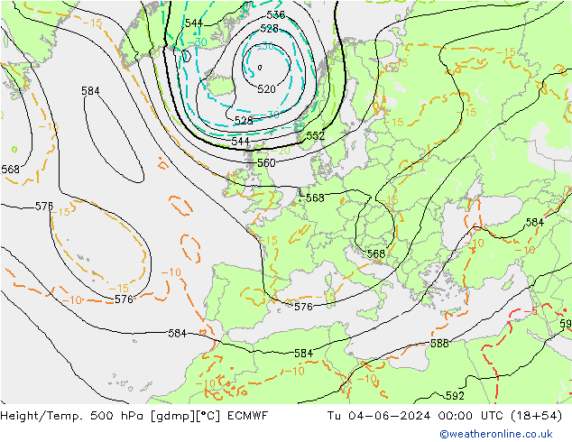 Hoogte/Temp. 500 hPa ECMWF di 04.06.2024 00 UTC