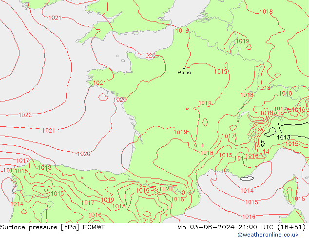 pression de l'air ECMWF lun 03.06.2024 21 UTC