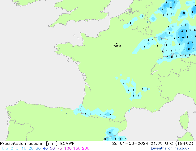 Totale neerslag ECMWF za 01.06.2024 21 UTC